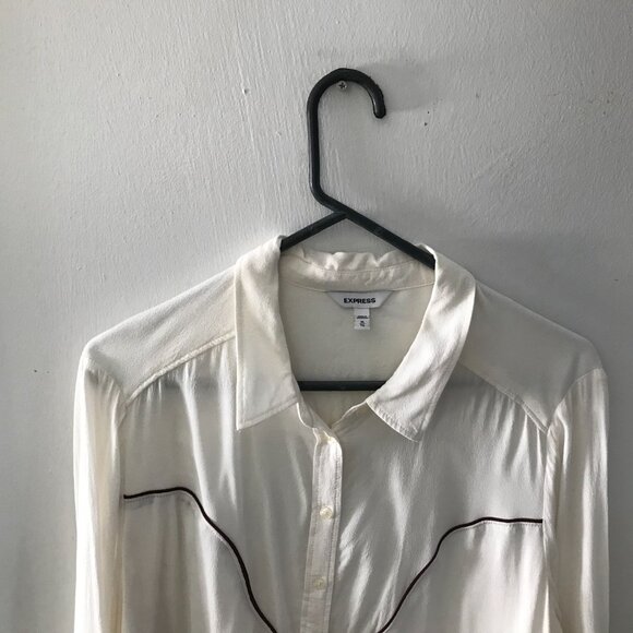 Women's Express Button-down Western-Style Shirt - Off white - Size XL - Picture 2 of 5